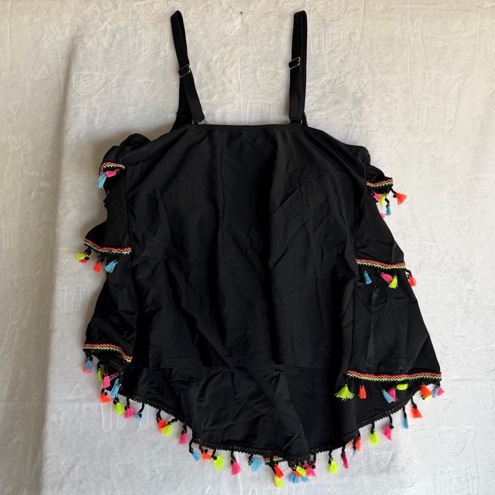 NEW Women's Plus Size Tassel Trim Black Tankini Swimsuit Size 18W #26052 - Picture 3 of 9